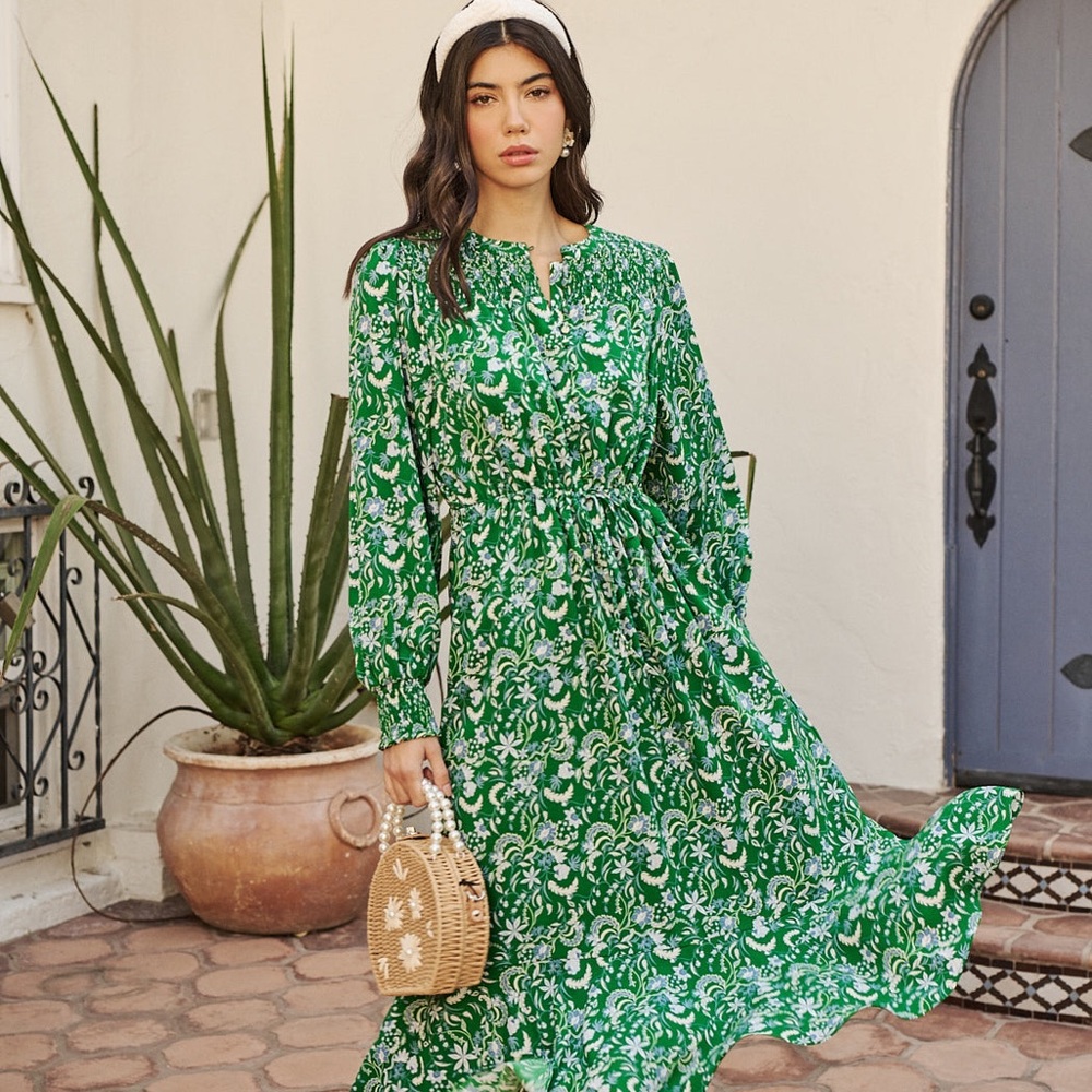 Sugarlips Cabana Baudelaire Floral Keila Smocked Midi Dress